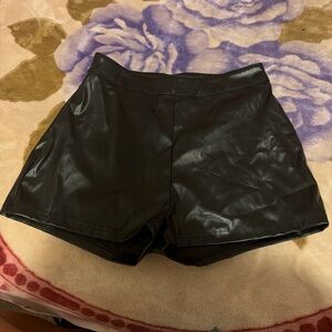High-Waist Black Faux Leather Women’s Shorts